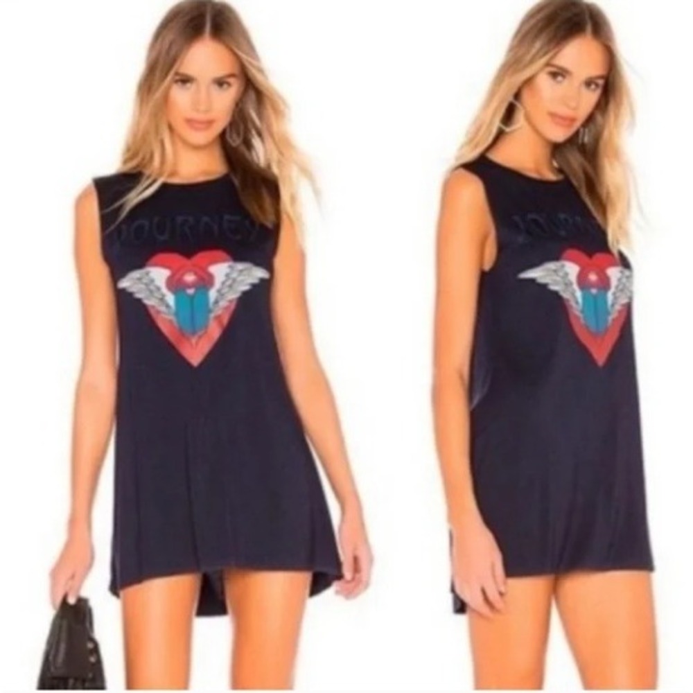 Lauren Moshi Journey Band Deanna Tank Dress Heart Winged Scarab Mini Navy Blue S